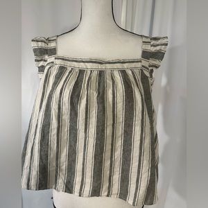 LOFT - Women Linen Blend Square Neck Sleeveless Striped Top
